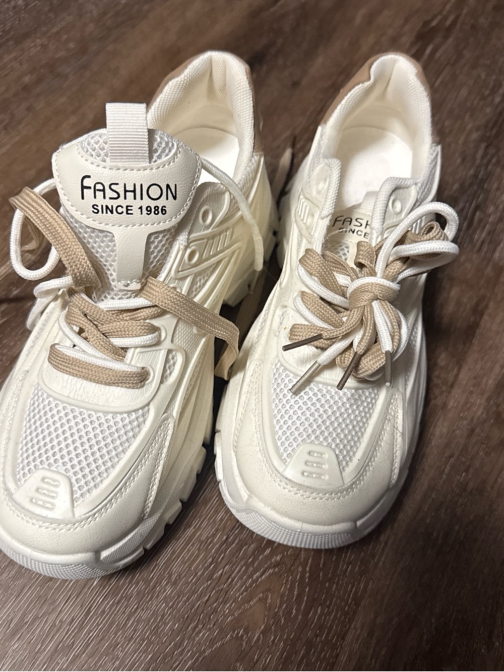 SHEIN Women Cream and Beige Chunky Lace-Up Sneakers